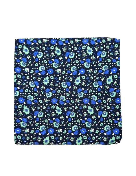 Fazzoletto da taschino in twill di seta blu flowers