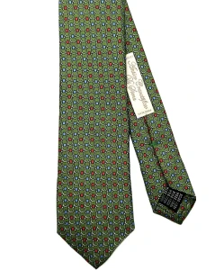 Cravatta slim in seta twill verde gancetti