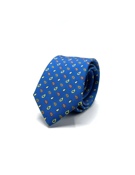 Cravatta slim in seta twill azzurra paisley piccolo colorato