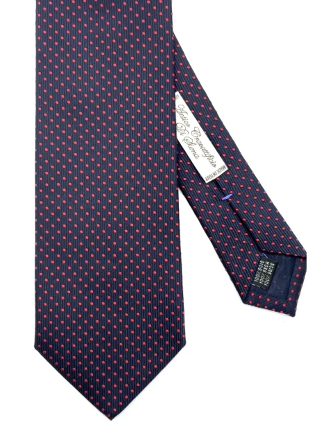 Cravatta in seta jacquard blu puntini rossi